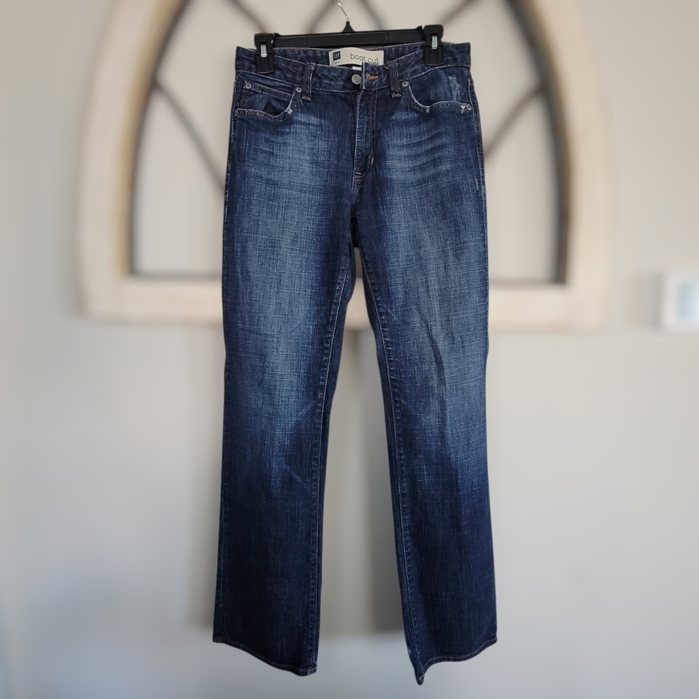 Gap Distressed Mid Rise Medium Wash Boot Cut Jeans, Sz 6